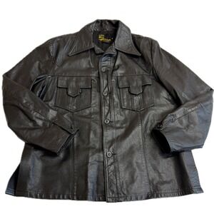 Silton California Jacket Mens 46 Black Leather Vintage 70s Western Trucker